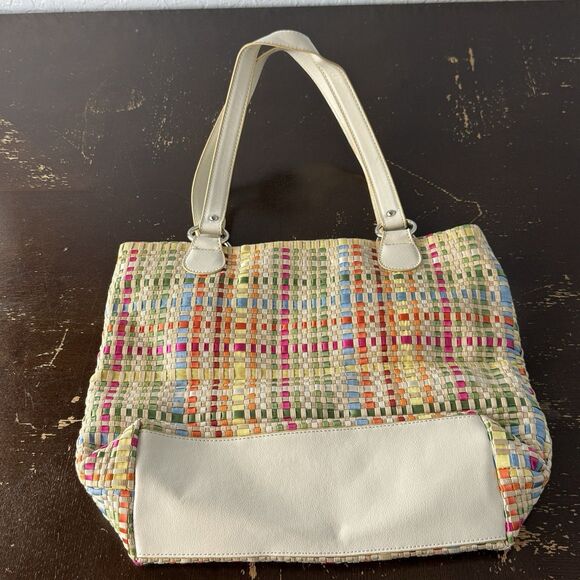 Lina Handbag Tote Purse Weave Pattern Magnetic Snap Interior Pockets Multicolor - Picture 5 of 8